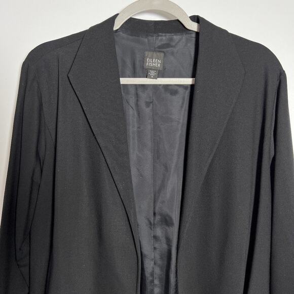 Eileen Fisher Open Front Wool Blazer Jacket SIZE M Black Italian Fabric - Picture 9 of 13